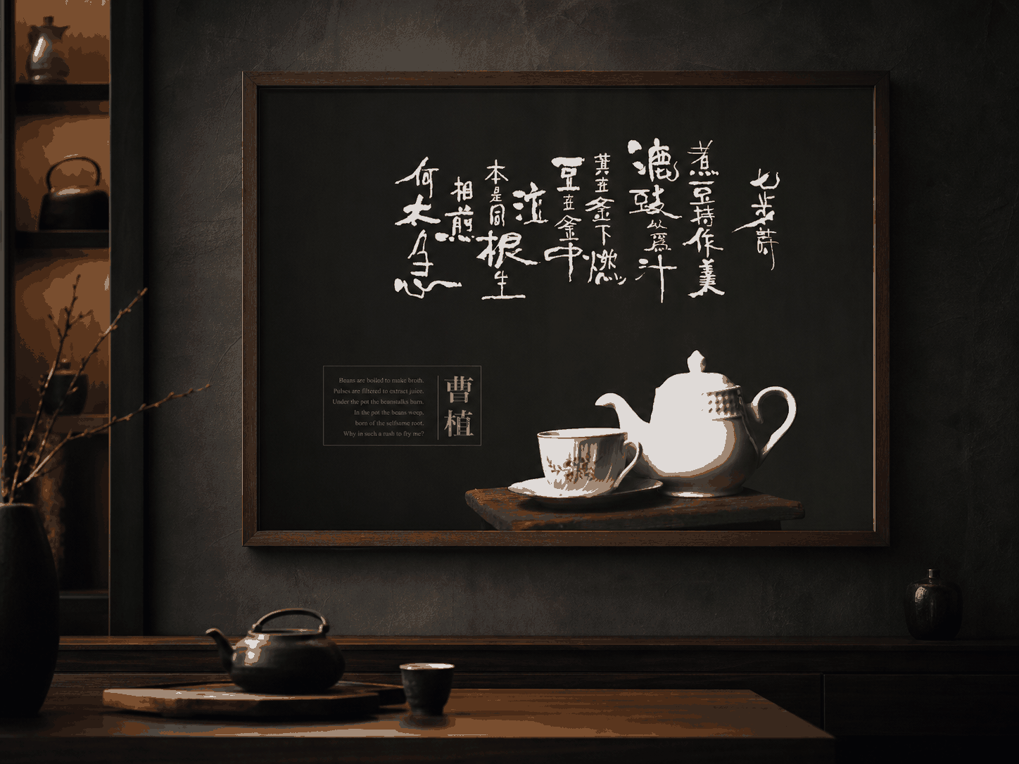 煮豆燃萁・茶席書法情境照